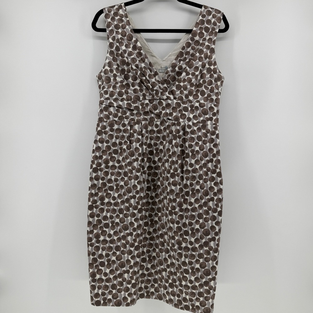 Boden‎ Womens Polka Dot V-Neck Sleeveless Sheath Dress Brown Grey Size 10R